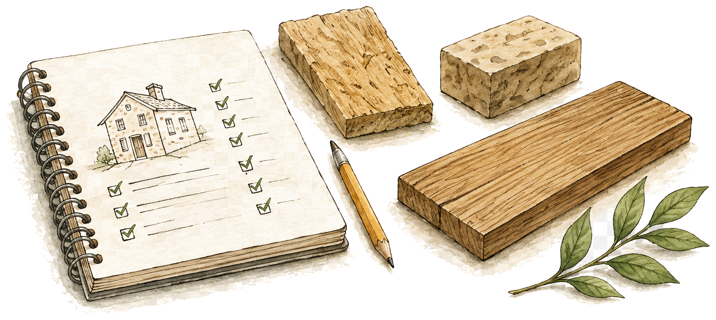 Carnet de matériaux et préparation technique d’un chantier.
