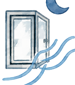 Pictogramme fenêtre et ventilation nocturne.