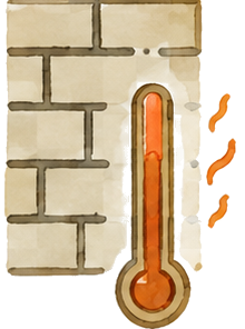 Pictogramme mur et thermomètre.