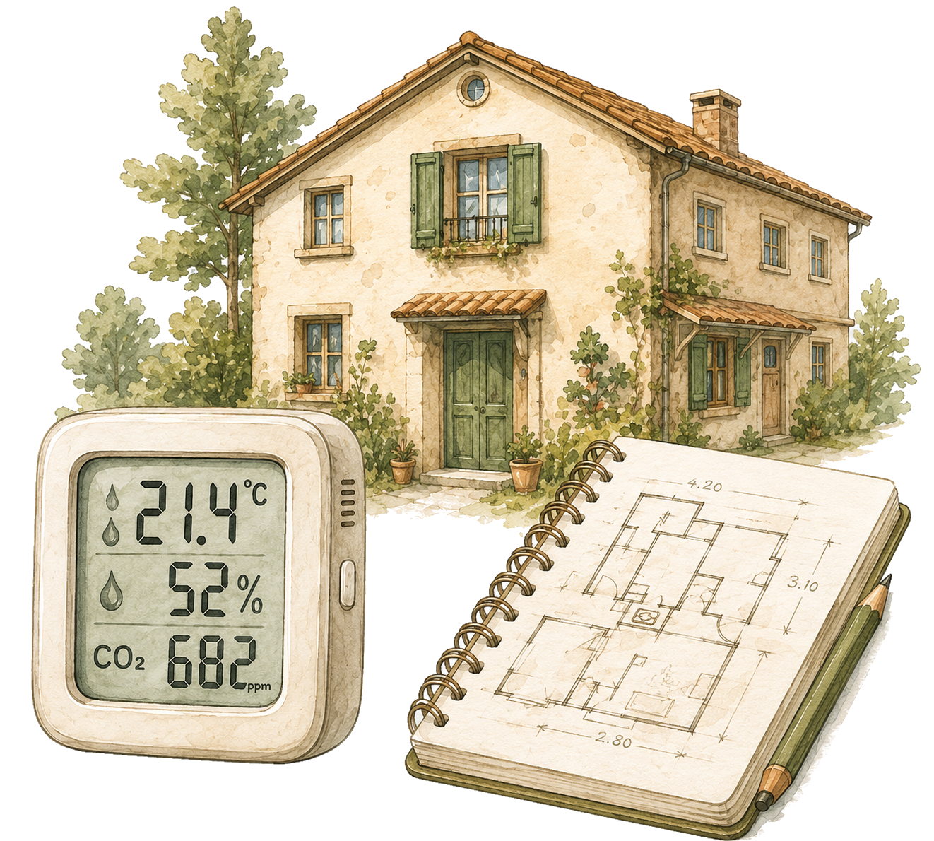Maison suivie par des mesures de confort thermique.