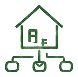 Pictogramme maison en réseau.