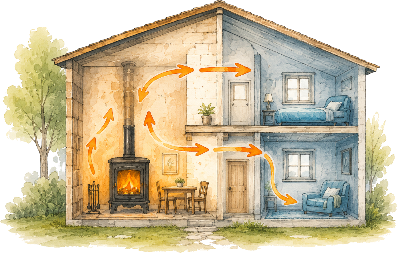 Répartition de la chaleur dans une maison.