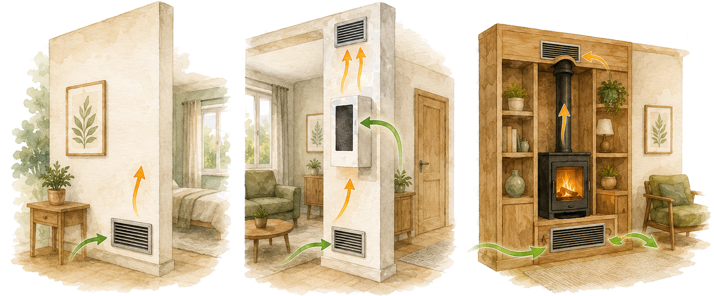 Situations fréquentes de répartition de chaleur dans la maison.